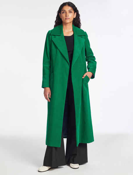Roxanne Corduroy Trench Coat - Emerald Green