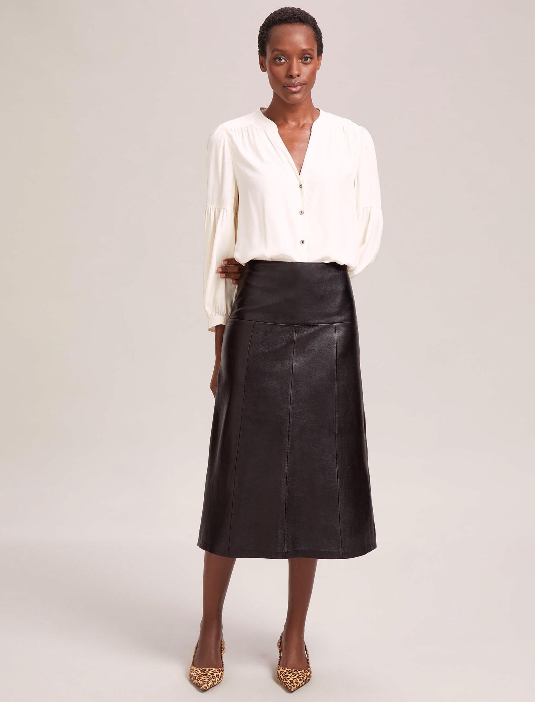 Tiana Leather Midi Skirt in Black