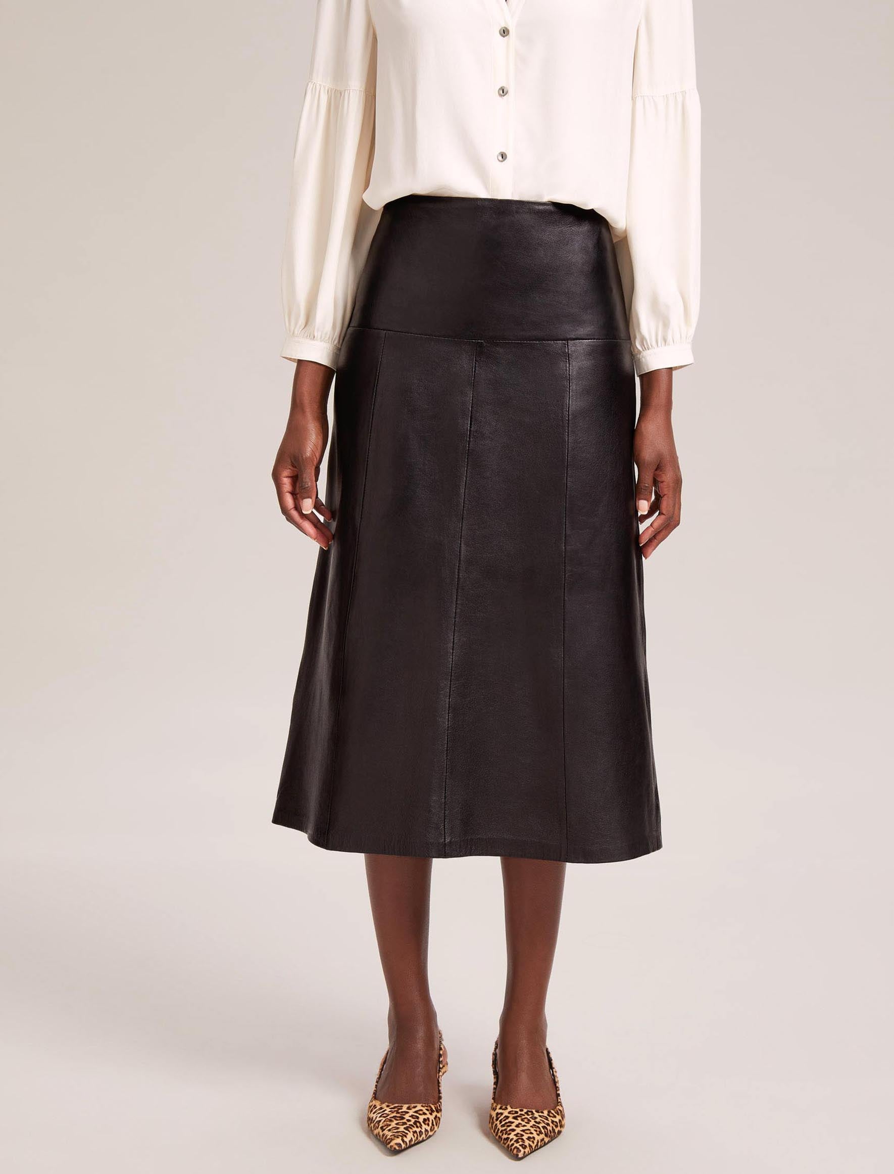 Tiana Leather Midi Skirt in Black