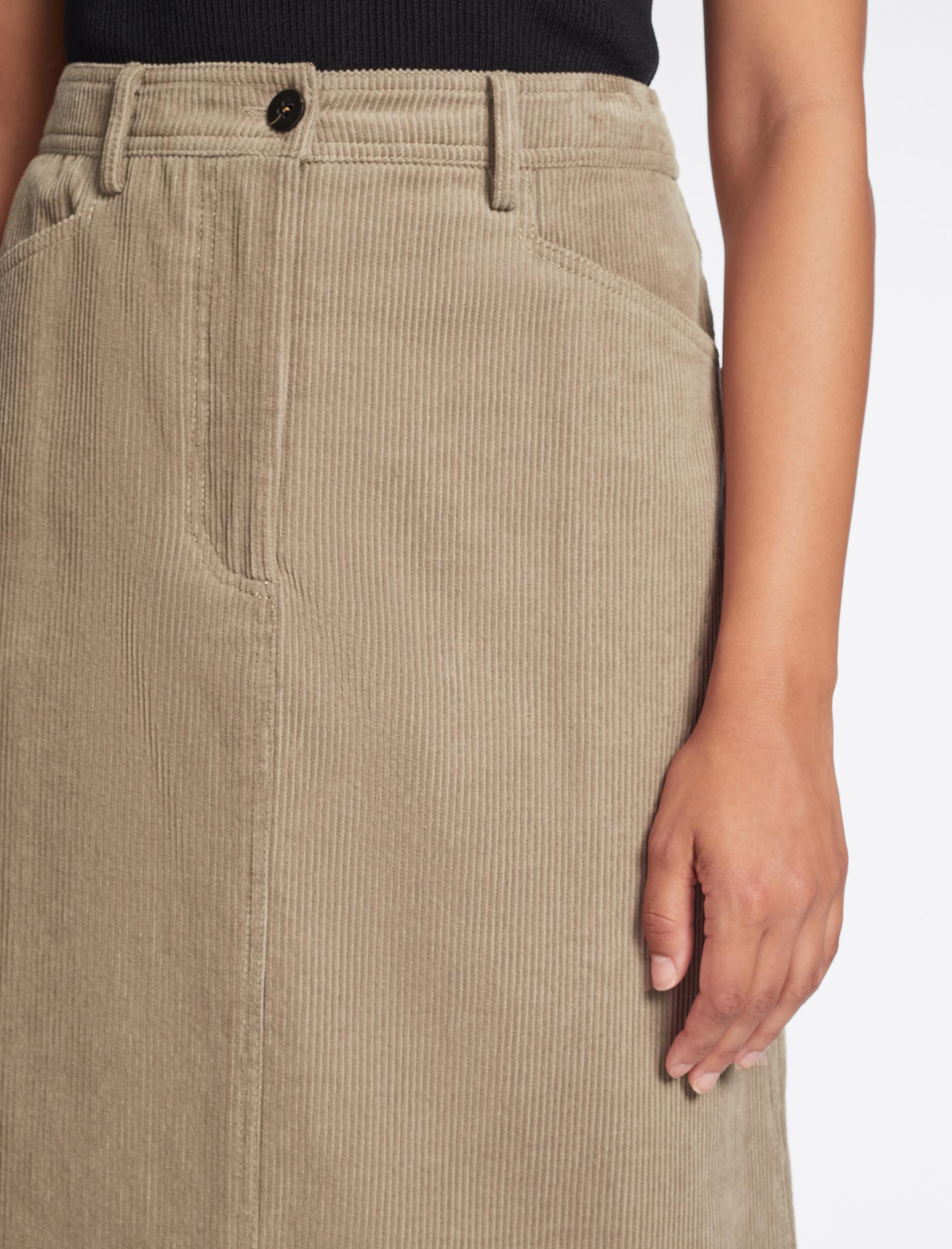 Shona Corduroy Slim A Line Skirt - Taupe