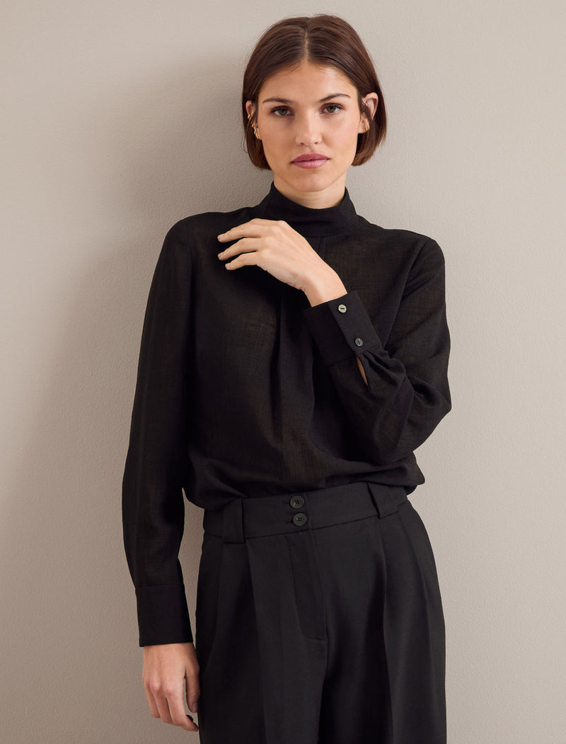 Riley Funnel Neck Blouse in Black