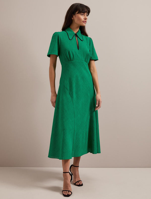 Reya Techni Voile Midi Dress - Emerald Green