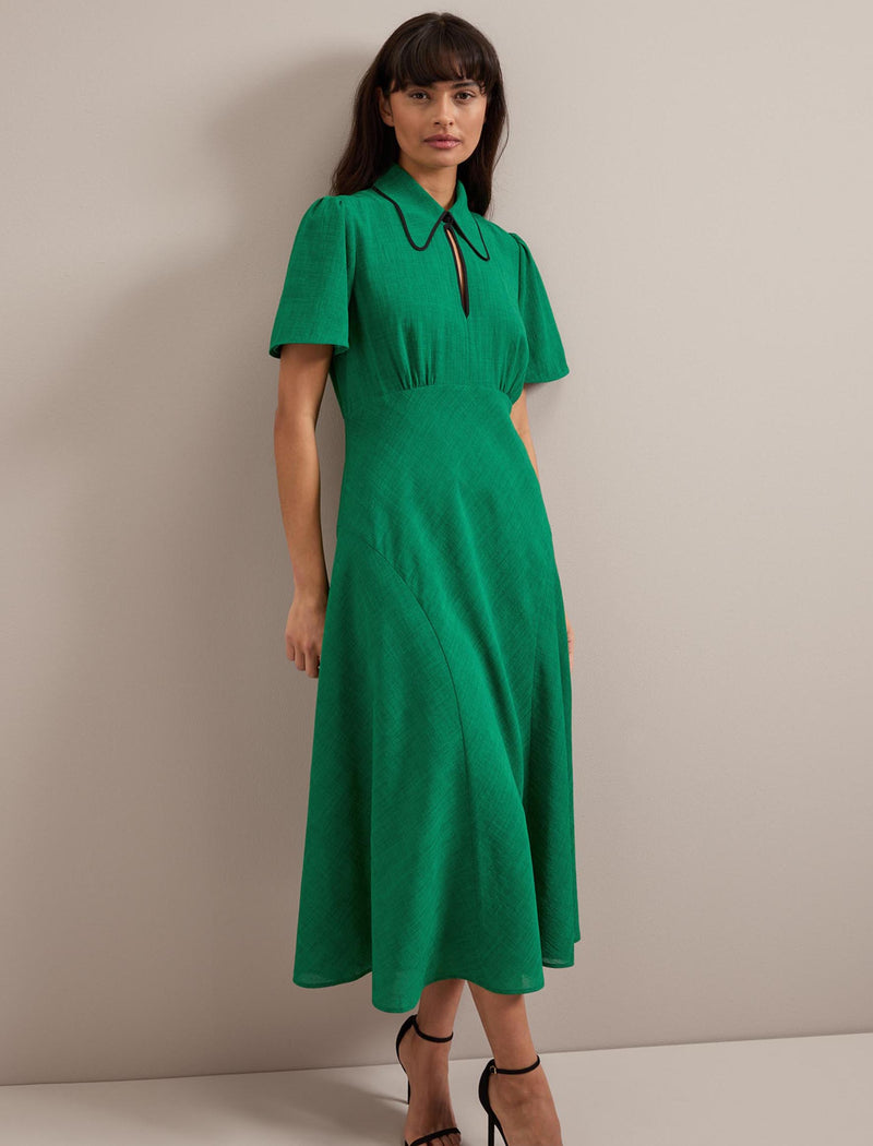 Reya Techni Voile Midi Dress - Emerald Green