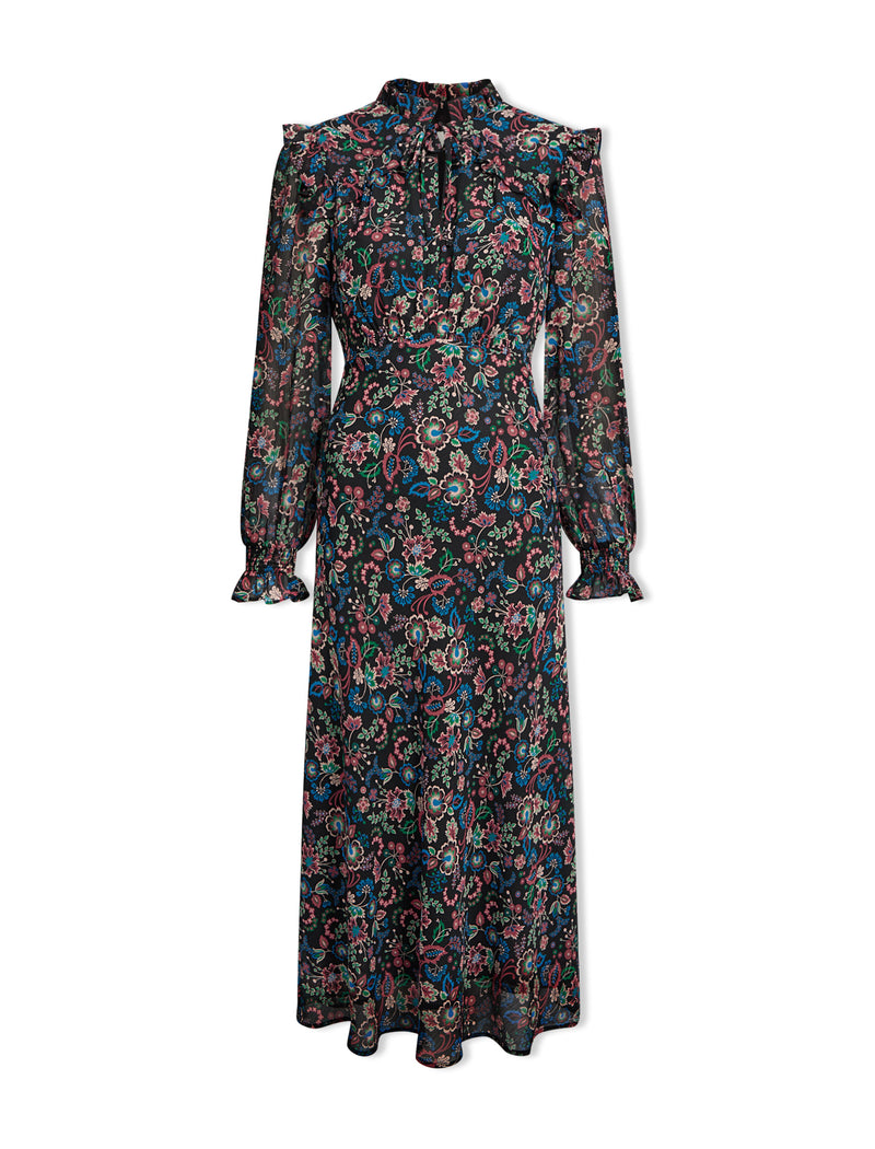 Lucinda Bias Cut Maxi Dress - Navy Multi Large Floral Print