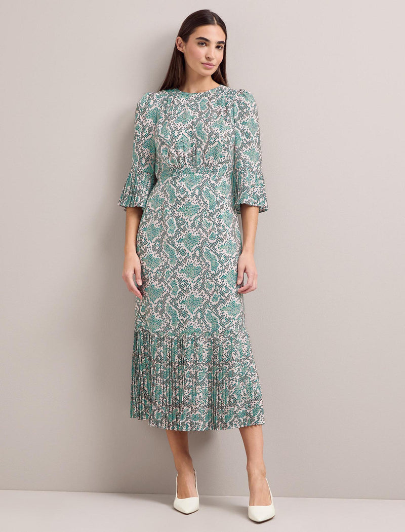 Tibi Maxi Dress - Green Snakeskin Print