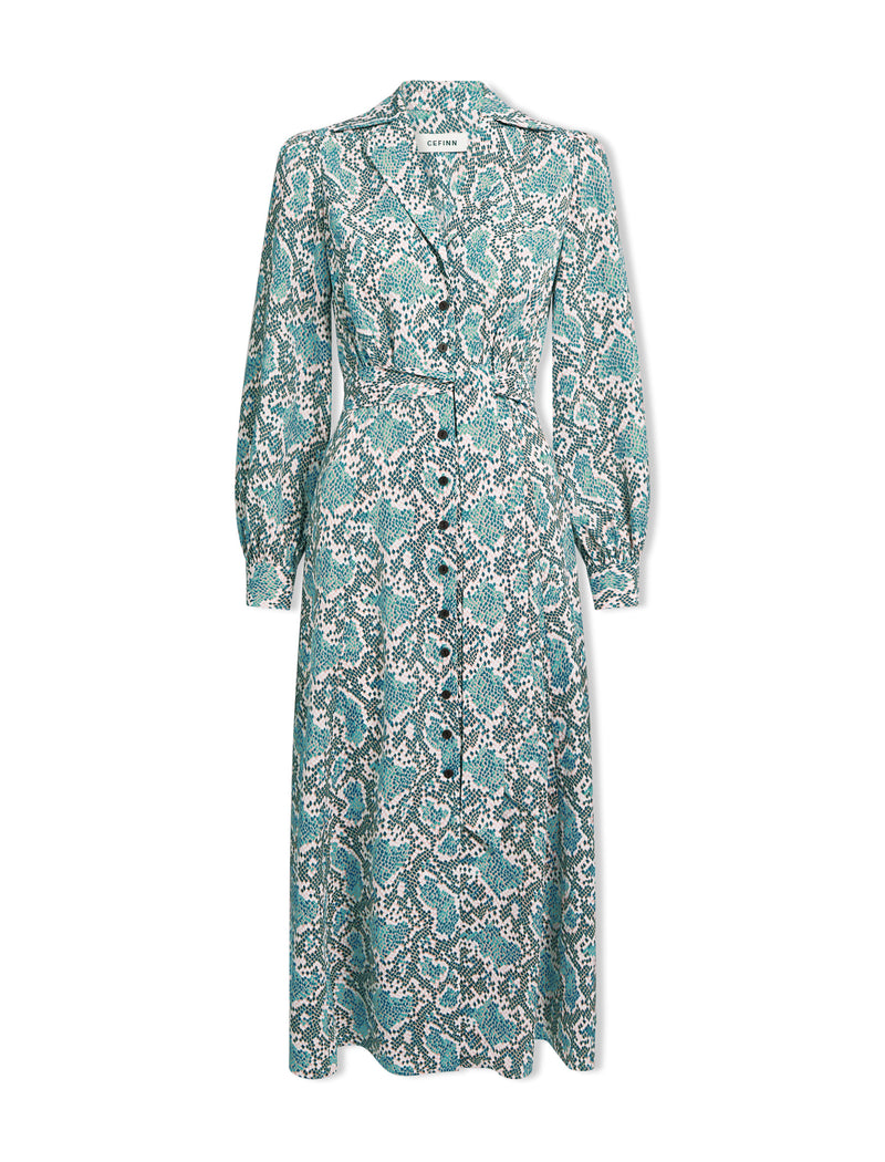 Odette Maxi Dress - Green Snakeskin Print