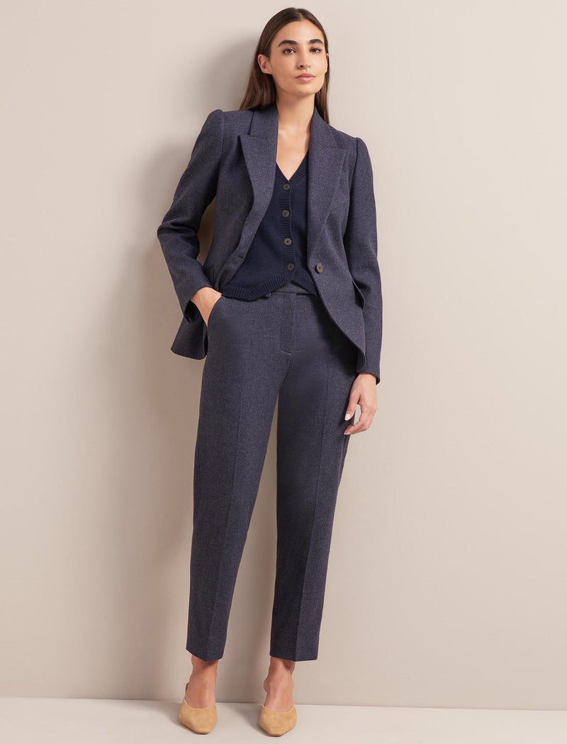 Josephine Houndstooth Wool Blazer - Navy