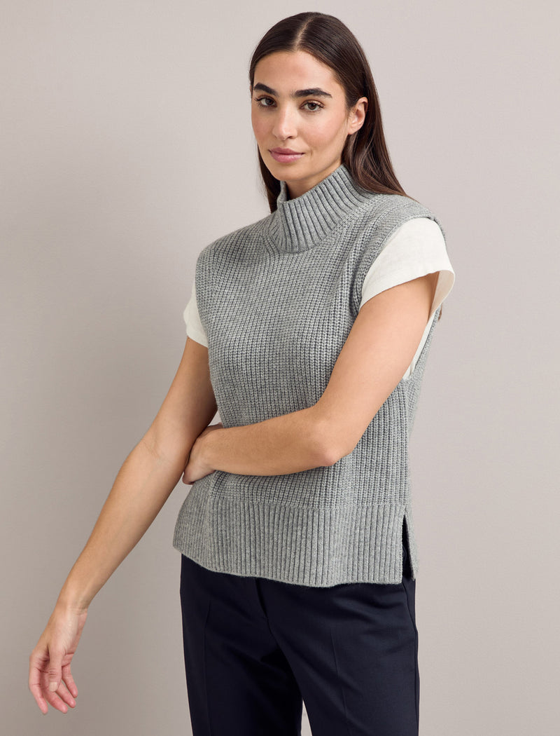 Janie Cashmere Blend Funnel Neck Sleeveless Jumper - Mid Grey