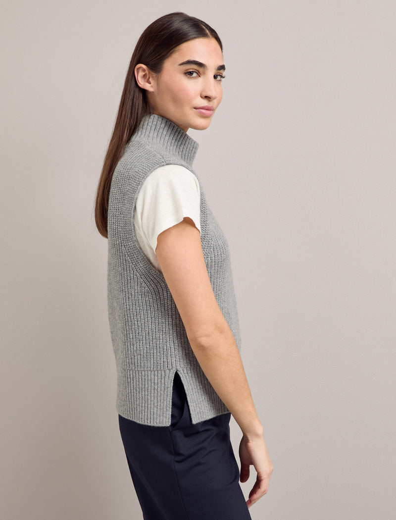 Janie Cashmere Blend Funnel Neck Sleeveless Jumper - Mid Grey