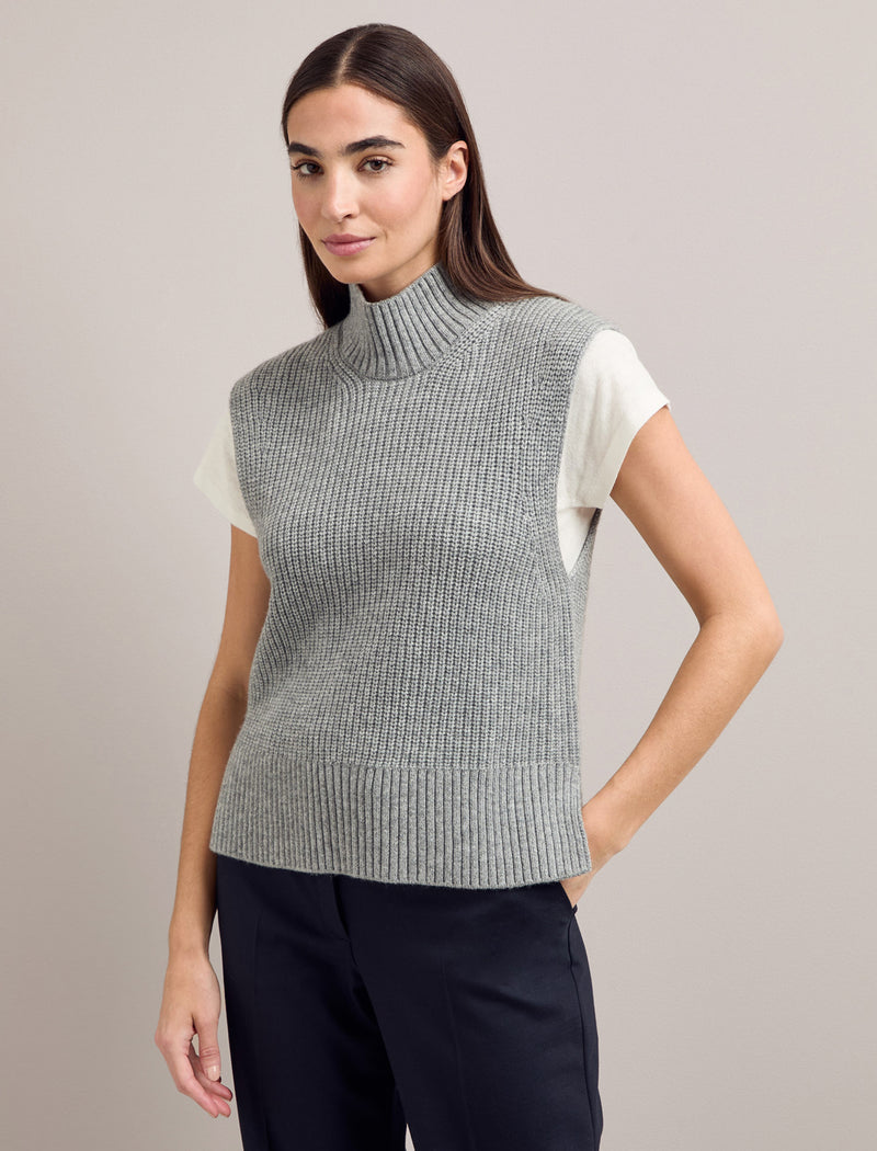 Janie Cashmere Blend Funnel Neck Sleeveless Jumper - Mid Grey