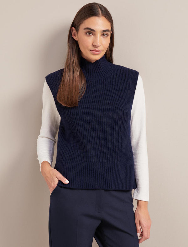 Janie Cashmere Blend Funnel Neck Sleeveless Jumper - Navy