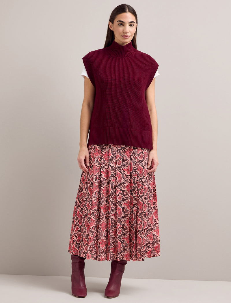 Janice Cashmere Blend Funnel Neck Sleeveless Jumper - Burgundy