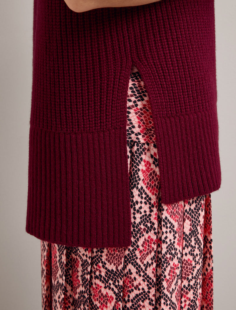 Janice Cashmere Blend Funnel Neck Sleeveless Jumper - Burgundy