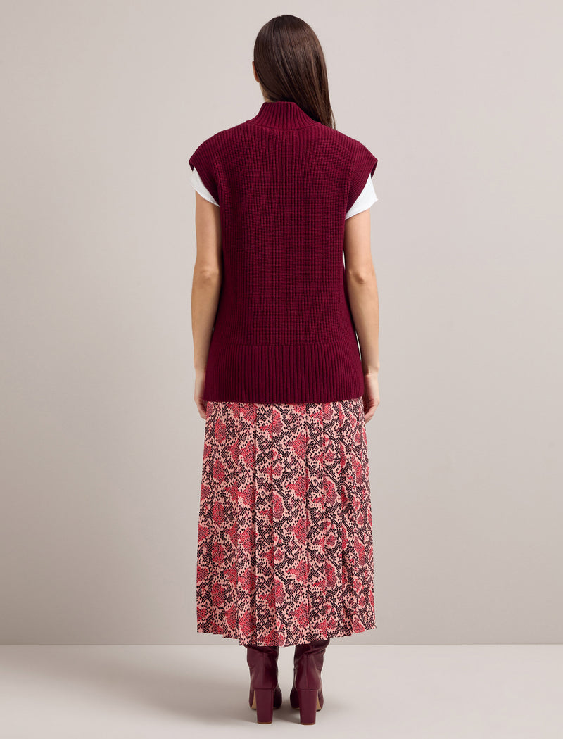 Janice Cashmere Blend Funnel Neck Sleeveless Jumper - Burgundy