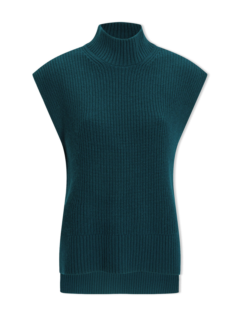 Janice Cashmere Blend Funnel Neck Sleeveless Jumper - Petrol