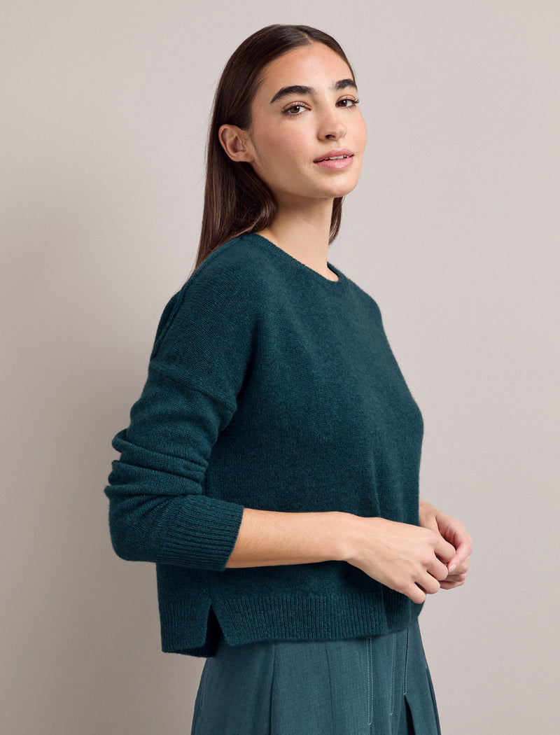 Lainey Boxy Back Button Detail Cashmere Jumper Petrol Blue