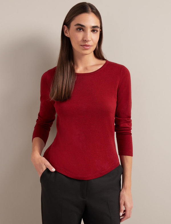 Maia Cotton Silk Blend T-Shirt - Dark Red