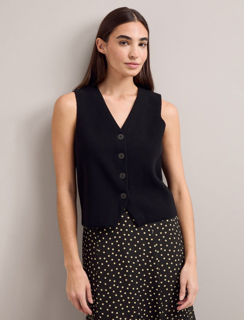 Wynne Cotton Blend Waistcoat - Black