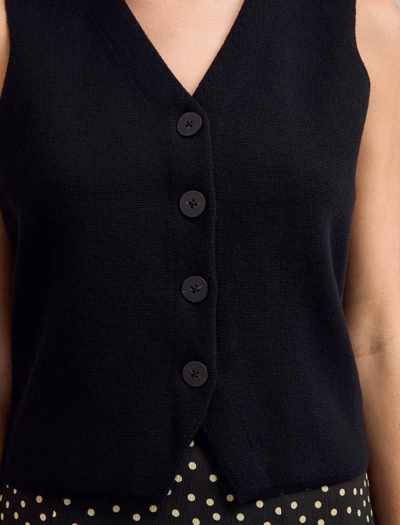 Wynne Cotton Blend Waistcoat - Black