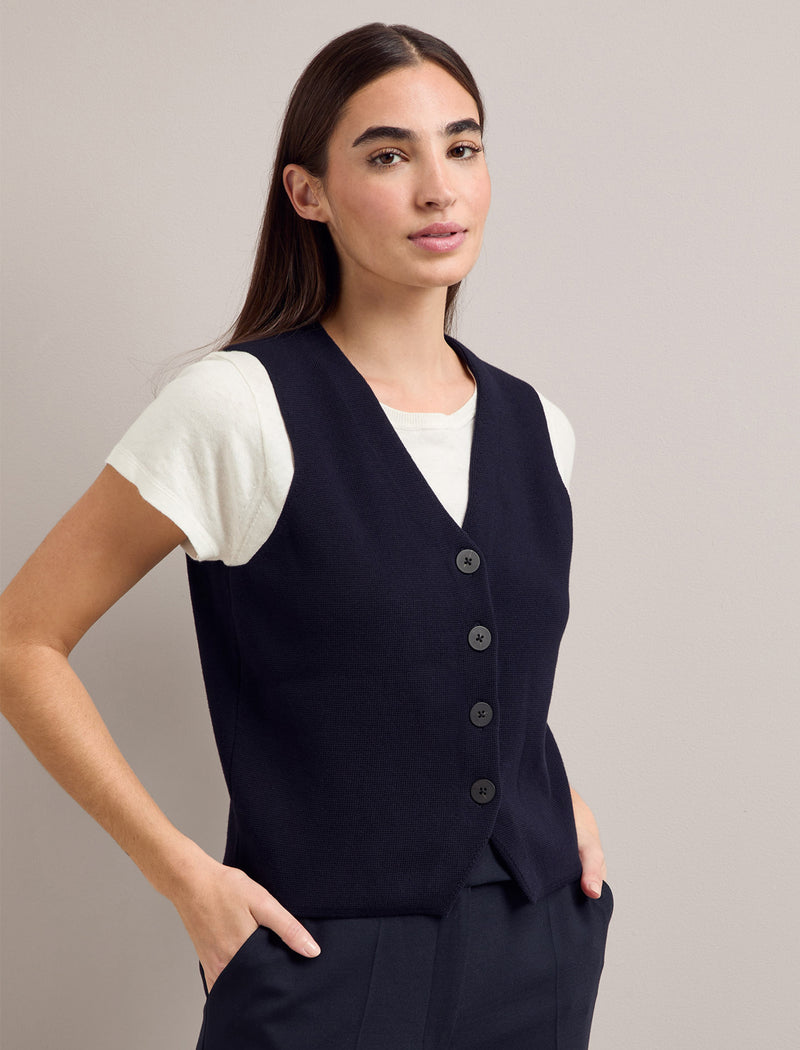 Wynne Cotton Blend Waistcoat - Navy