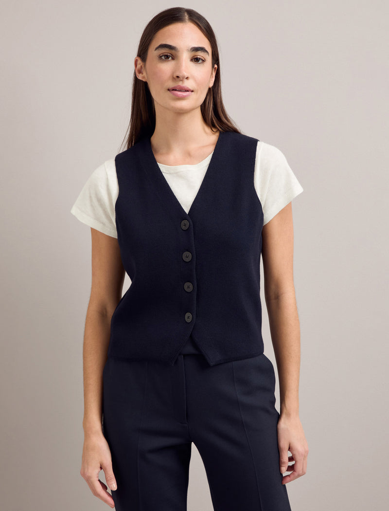 Wynne Cotton Blend Waistcoat - Navy