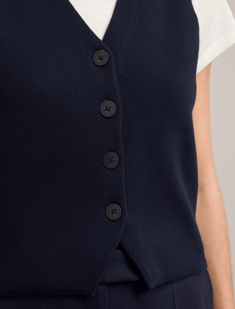 Wynne Cotton Blend Waistcoat - Navy