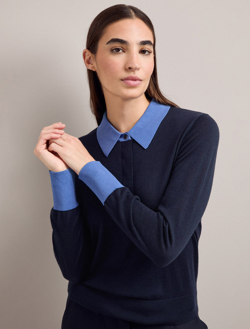 Josie Silk Blend Jumper - Navy Blue Colour Block