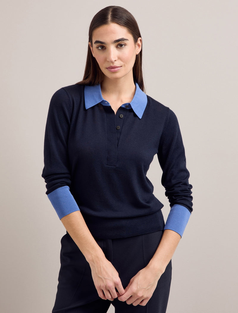 Josie Silk Blend Jumper - Navy Blue Colour Block