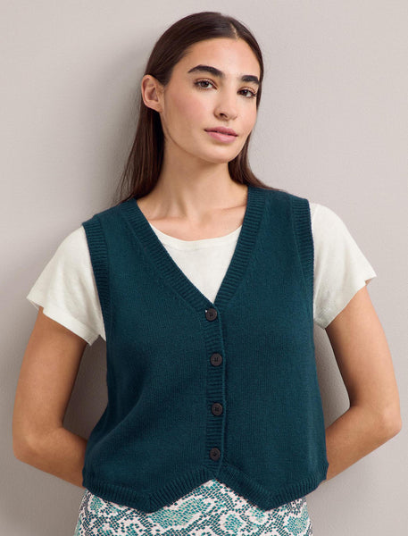 Wesley Cashmere Blend V Neck Waistcoat - Petrol Blue