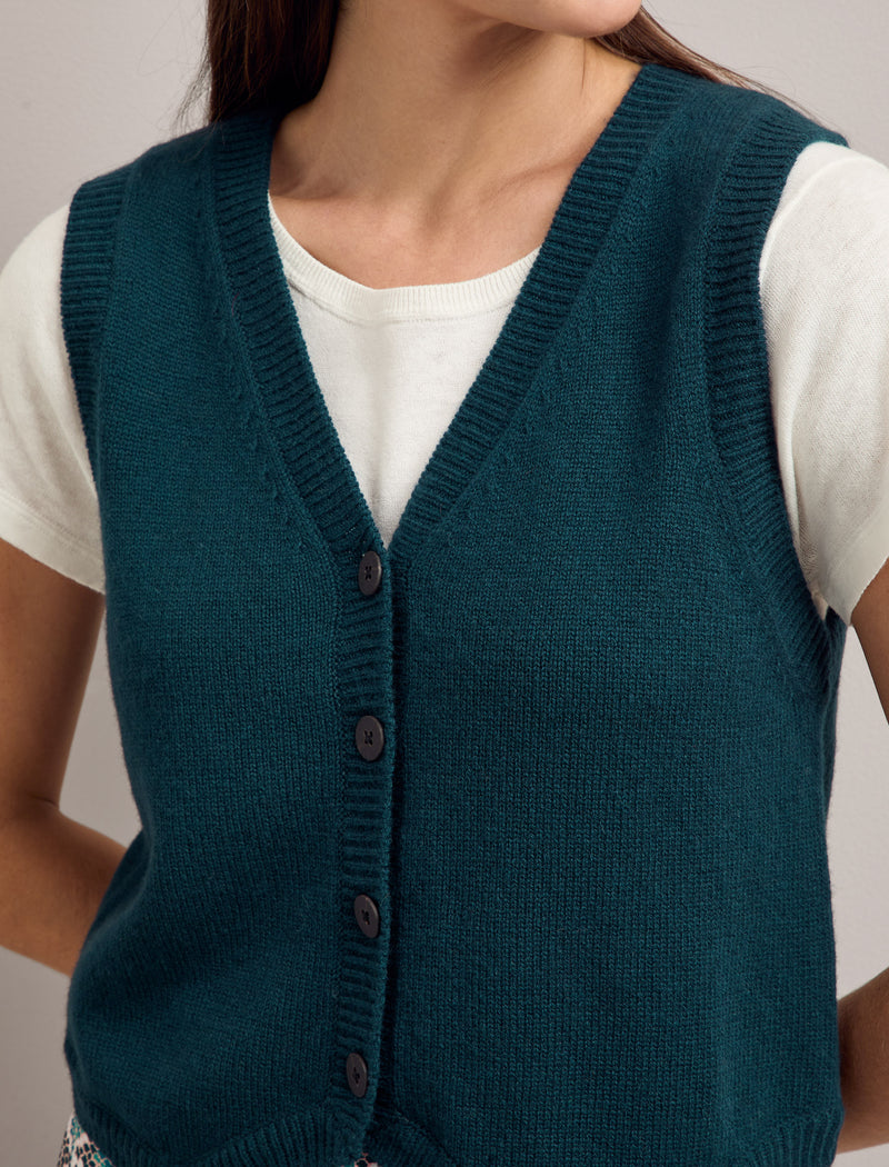 Wesley Cashmere Blend V Neck Waistcoat - Petrol Blue