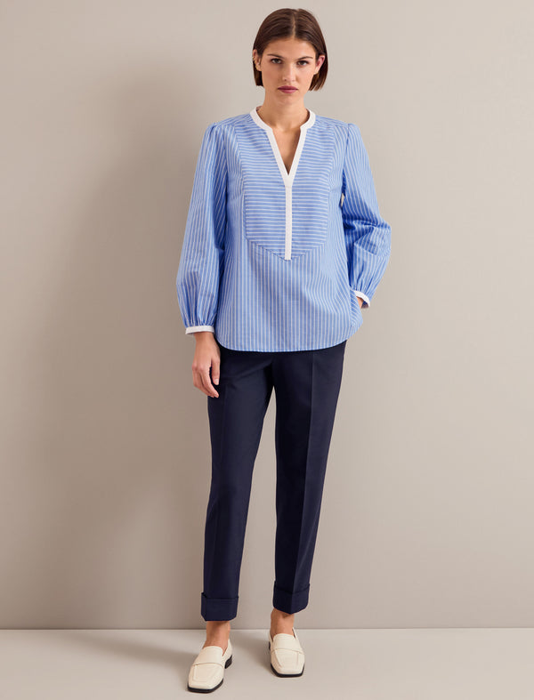 Sadie Organic Cotton Shirt - Wide Stripe Blue White