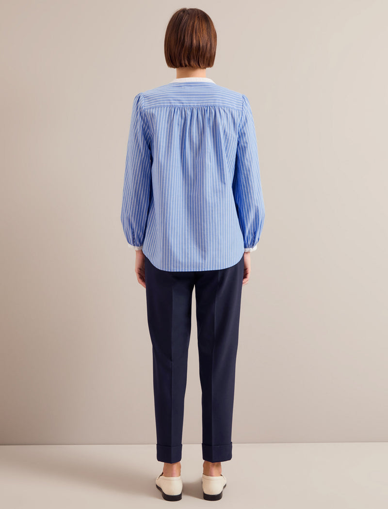 Sadie Organic Cotton Shirt - Wide Stripe Blue White