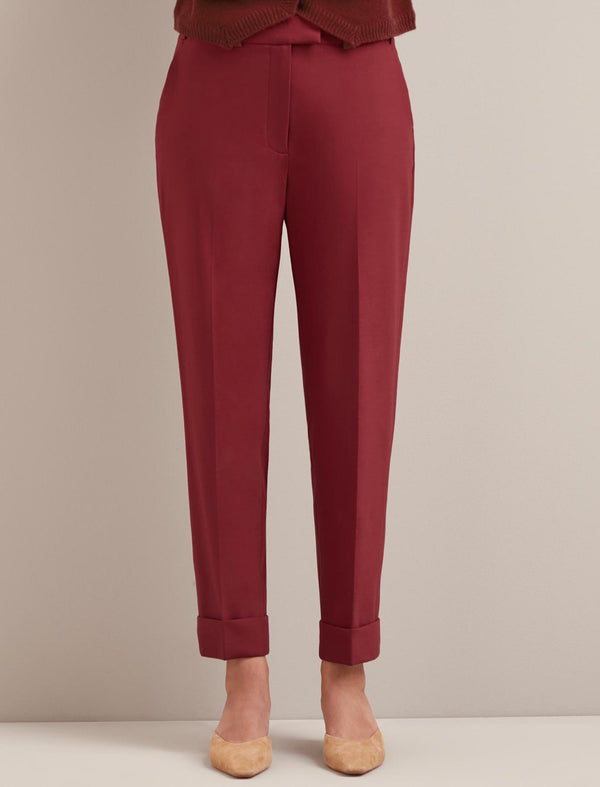 Clement New Wool Easy Waist Turn Up Trouser - Dark Red