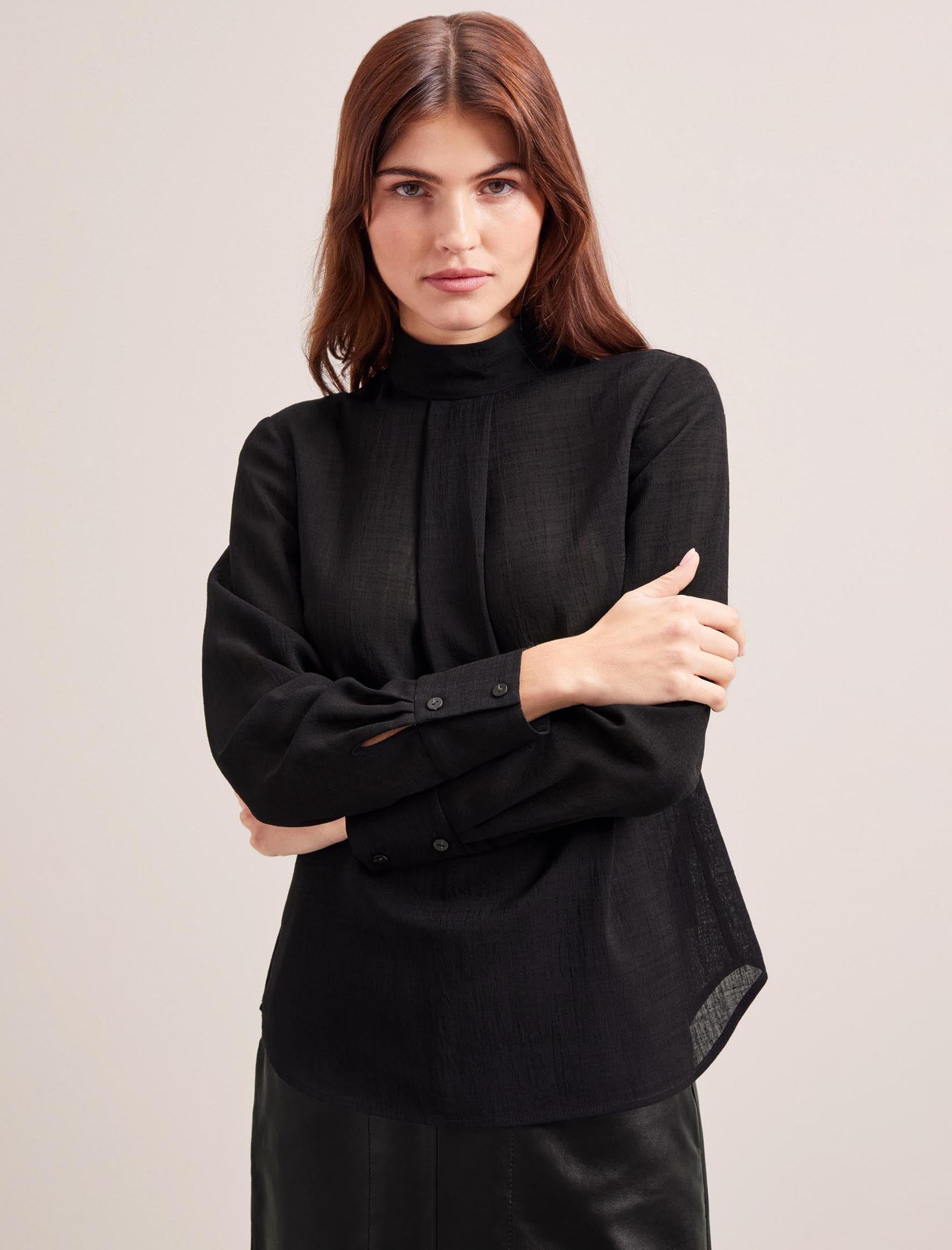 Riley Funnel Neck Blouse in Black