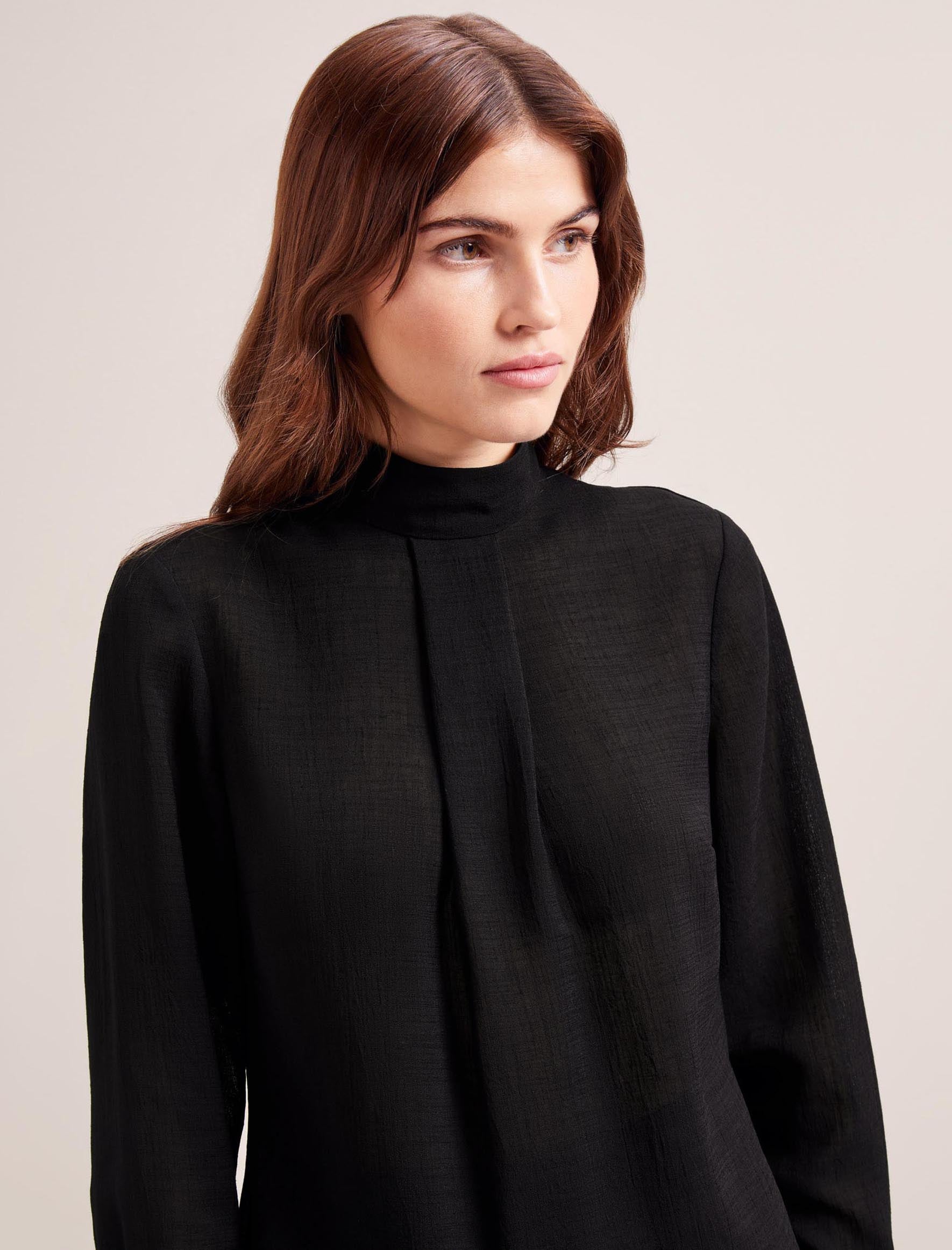 Riley Funnel Neck Blouse in Black