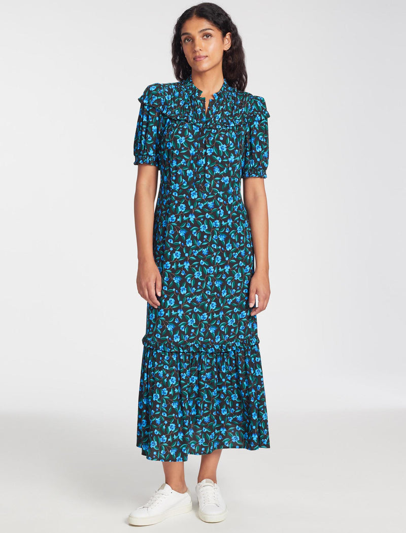 Hermione Maxi Dress - Black Blue Deco Floral Print