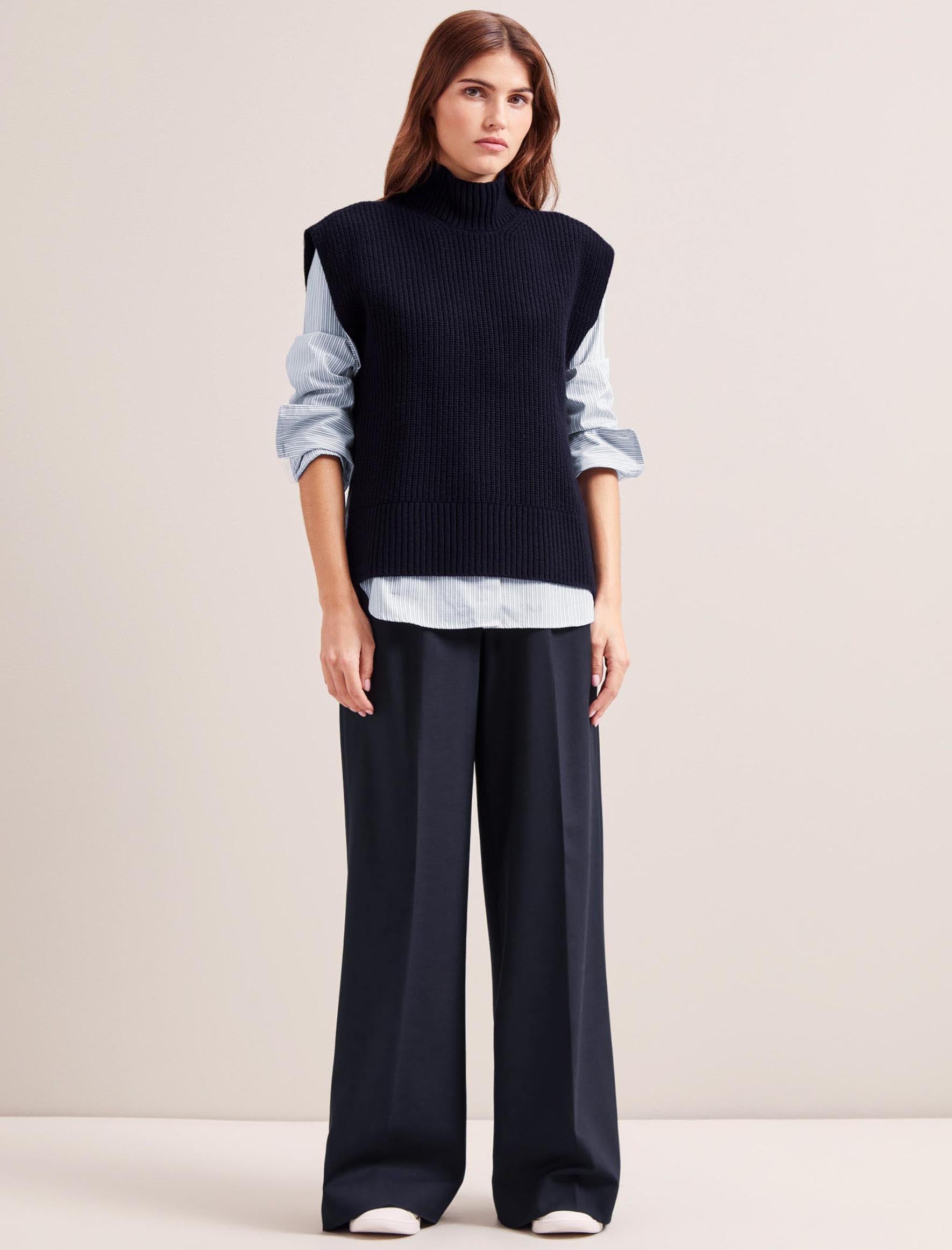 Janice Funnel Neck Sleeveless Jumper in Navy