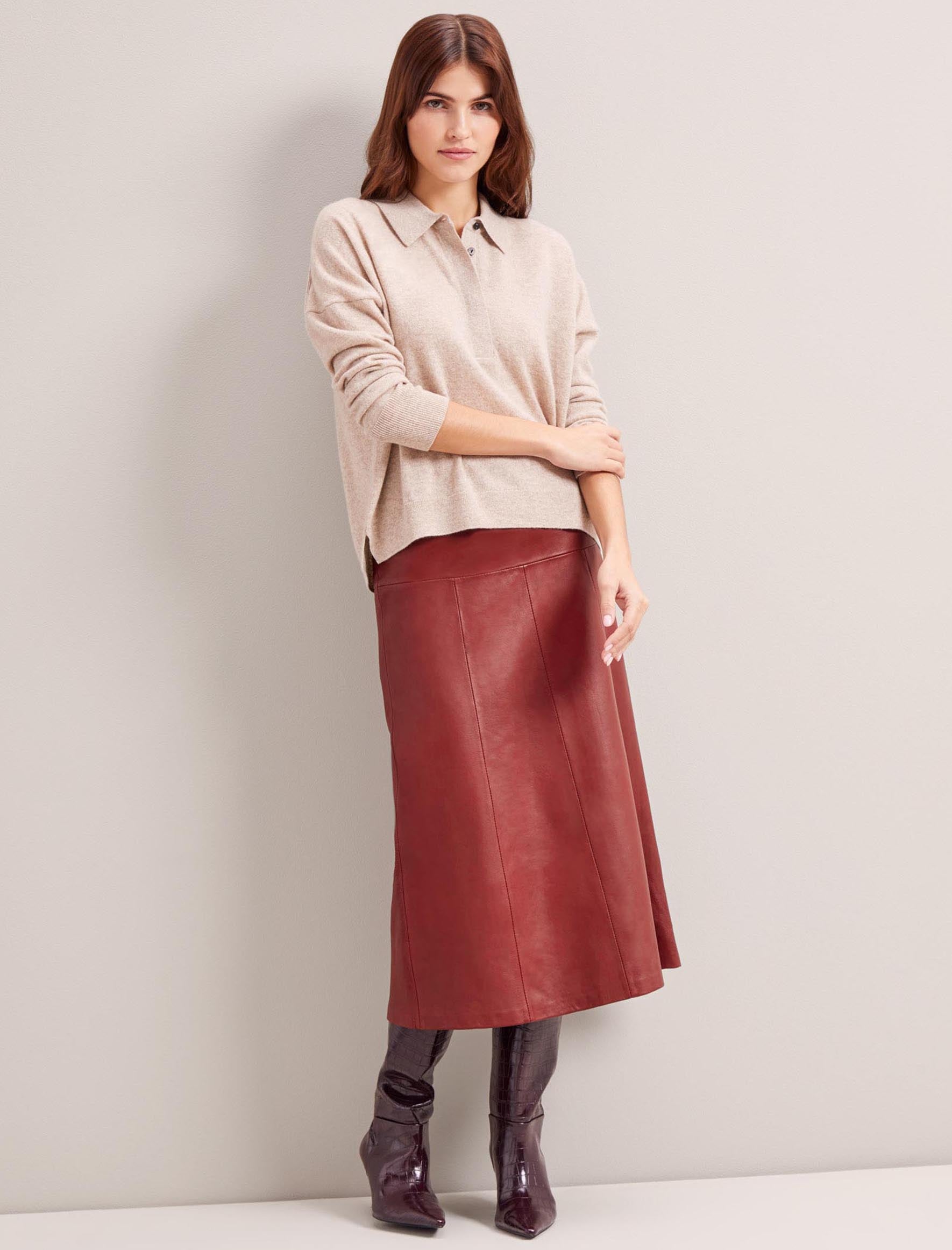 Cue leather shop midi skirt