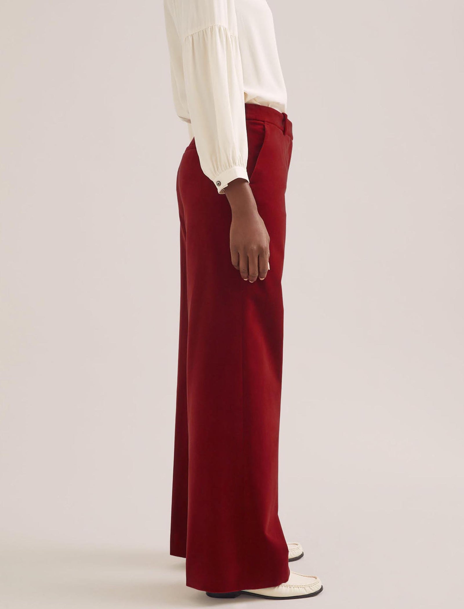 Dark red wide leg trousers best sale