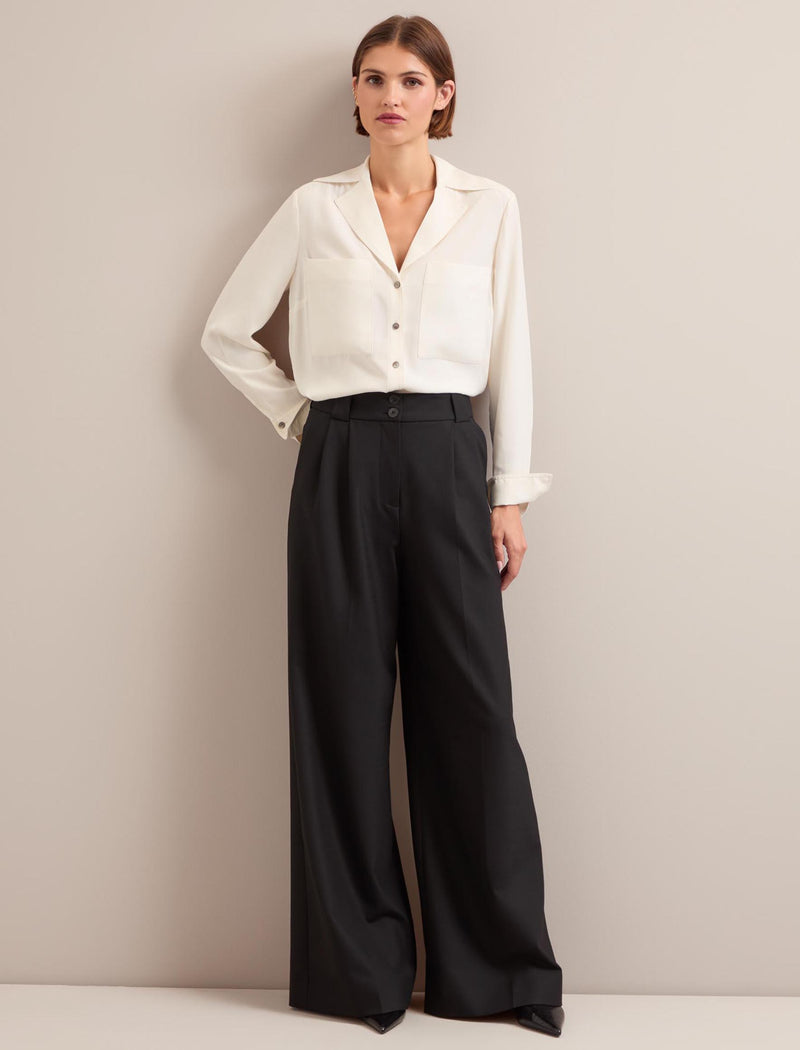 Margot New Wool Wide Leg Trouser - Black