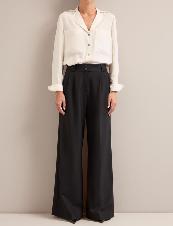 Margot New Wool Wide Leg Trouser - Black