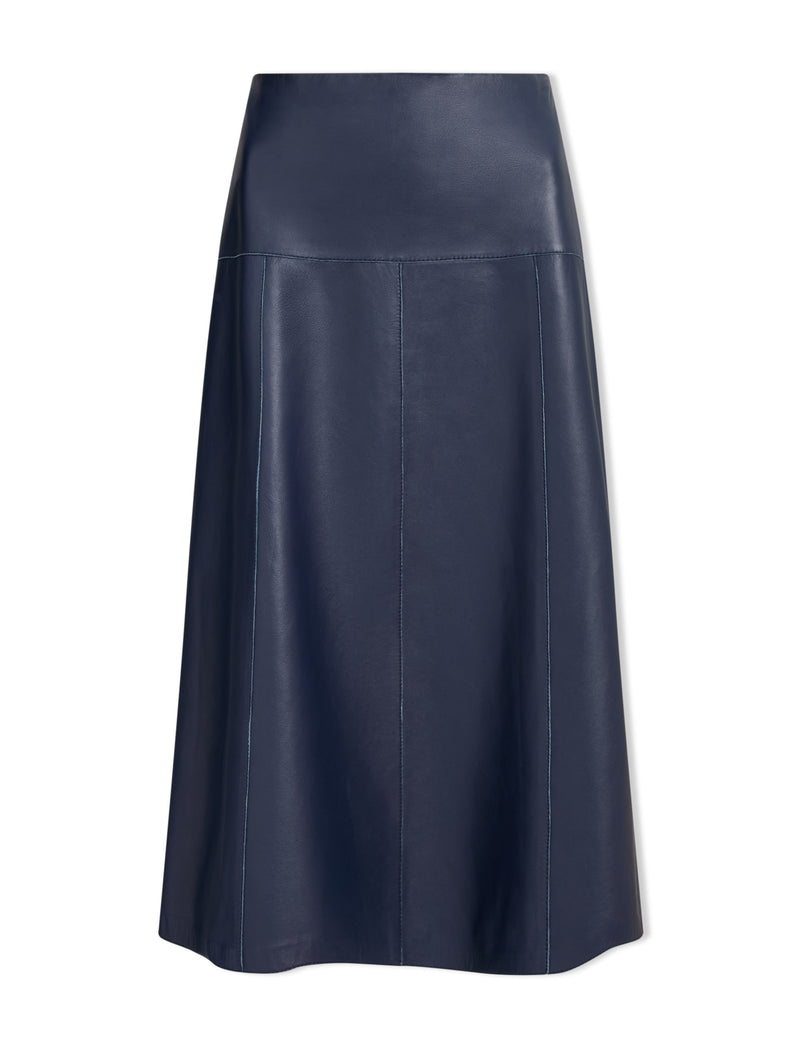 Tiana Leather Midi Skirt - Navy