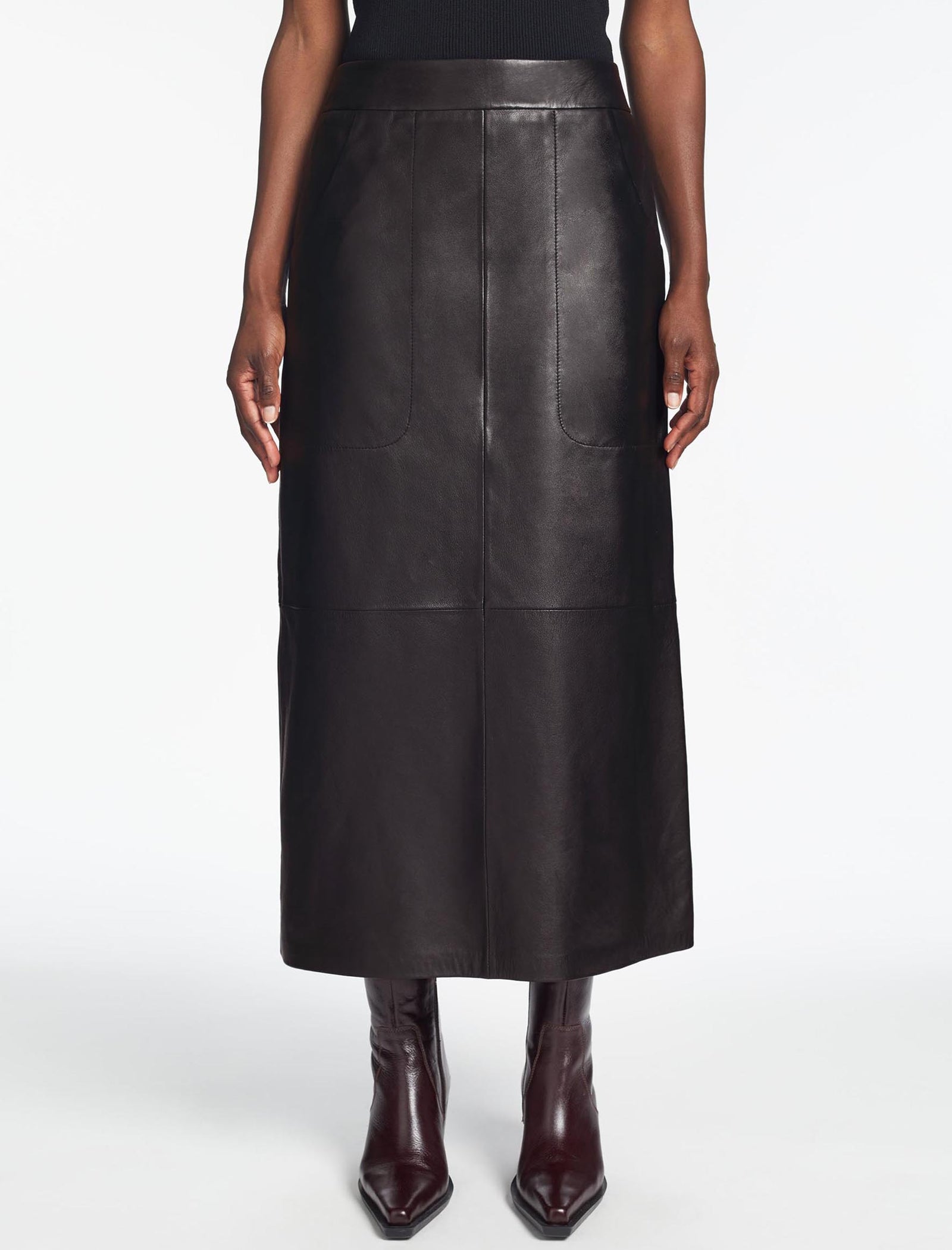 Arlo Leather Maxi Pencil Skirt Black