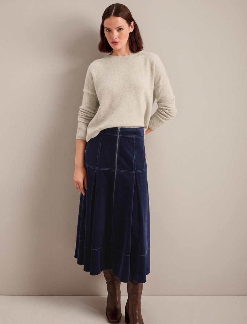 Amber A Line Corduroy Skirt - Navy