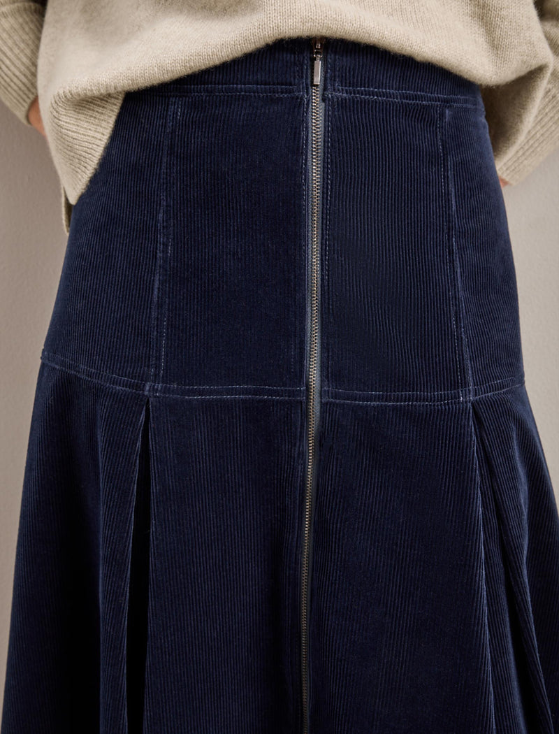 Amber A Line Corduroy Skirt - Navy