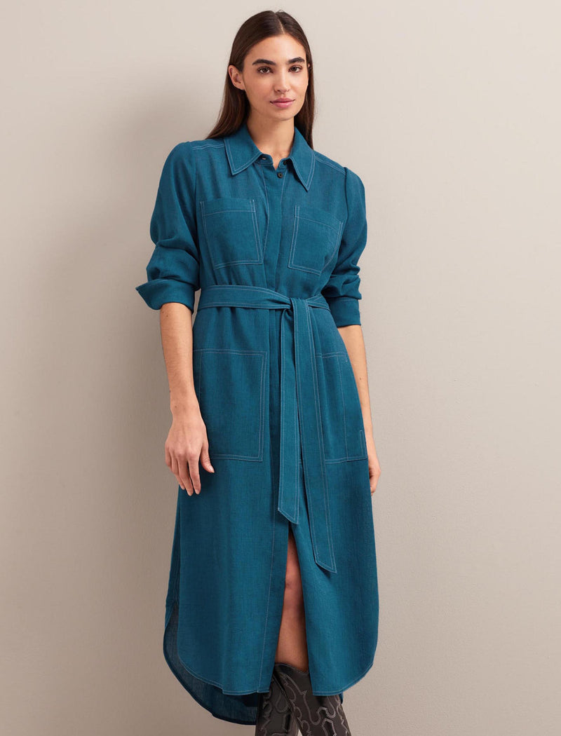 Amara Techni Voile Midi Dress - Azure Blue