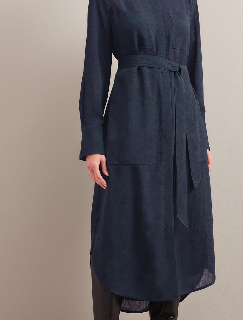 Amara Techni Voile Midi Dress - Navy