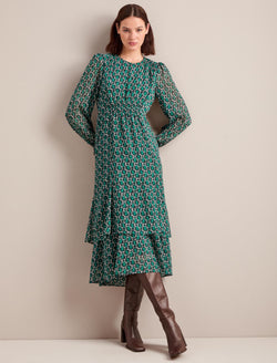 Willow Maxi Dress - Green Shell Geo Print