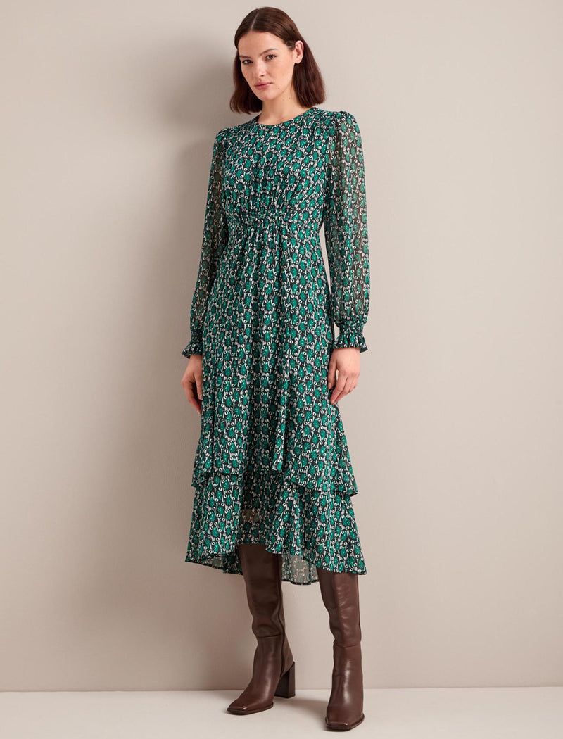 Willow Maxi Dress - Green Shell Geo Print