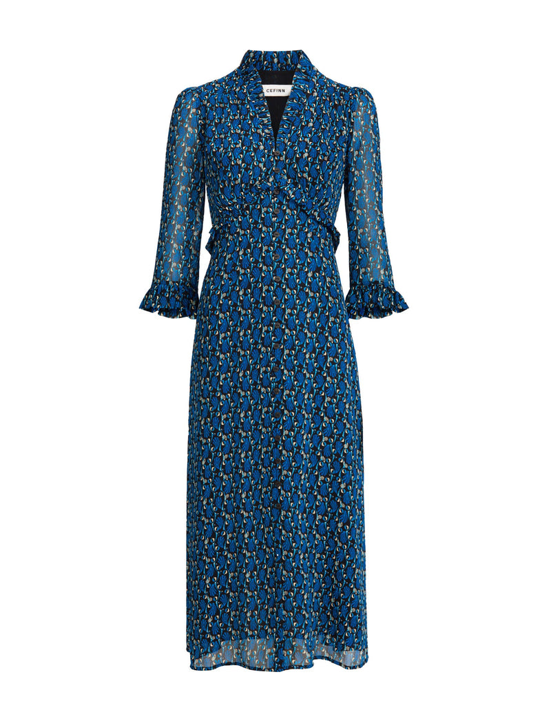 Lila Maxi Dress - Blue Shell Geo Print